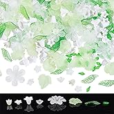 NBEADS 300 Pcs Acrylic Assorted Beads Kit, 1-2mm Hole Acrylic Flower and Leaf Beads DIY Jewelry Beads Caps ABS Plastic Pearl Beads for Bracelet Necklace Jewelry Making, Green