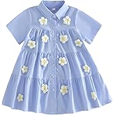 Muasaaluxi Toddler Baby Girl Outfit Short Sleeve Lapel Neck Star/Bunny/Carrot/Flower Embroidery Dress Playwear Summer Clothes