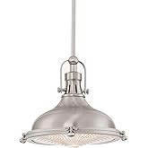Kira Home Beacon 11" Industrial Farmhouse Pendant Light with Round Fresnel Glass Lens, Adjustable Hanging Height, Brushed Nic