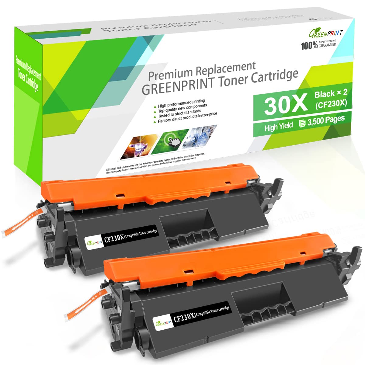 GREENPRINT 30X CF230X (30A CF230A) Compatible Toner Cartridges 2 Black 3500 Pages High Yield for HP LaserJet Pro M203d M203dn M203dw, MFP M227fdn M227fdw M227sdn M227d Printers