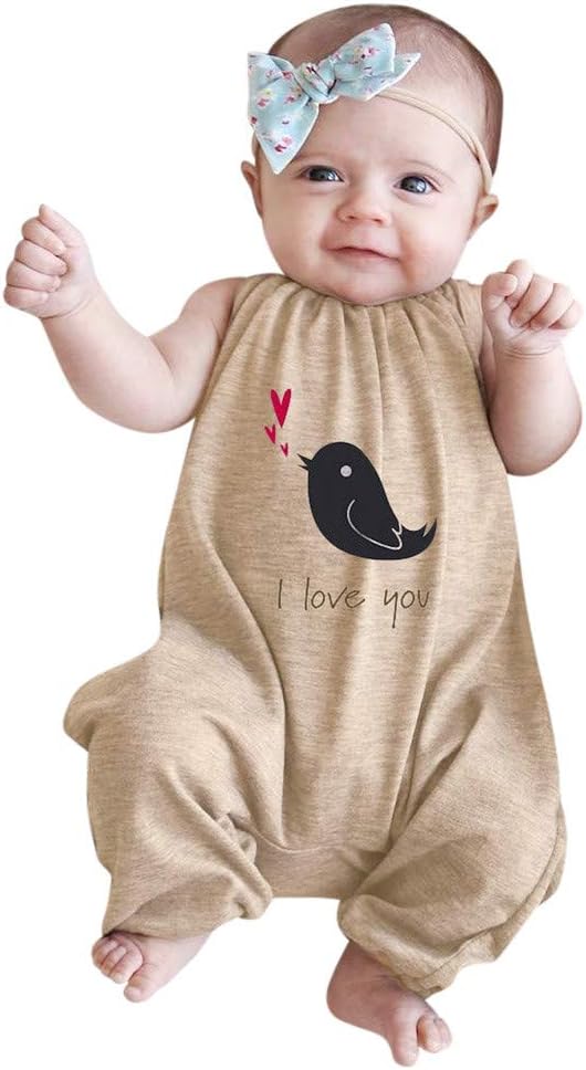 SSUPLYMY-Baby Pajamas Cotton Baby Boy Girl Sleepsuits Playsuit, Footless Cotton Sleeveless Layette Onesies Jumpsuit Cartoon Bird Print Outfits Bodysuit Babygrows Clothes