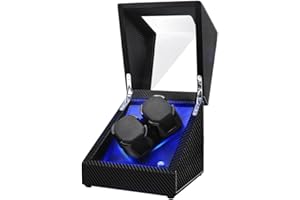 Anyasun Watch Winder,Automatic Watch Winder Box,Double Watch Winder with Quiet Japanese Motor,in Wood Shell and Black Leather,AC Adapter or Battery Powered