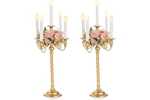 Nuptio Tall Candle Holder Gold Candelabra 21in Candlestick Holder 5 Arm Candelabras 2 Pcs Metal Taper Candle Holders Candle Stand Table Centerpiece for Wedding Fireplace Home Halloween Church Decor