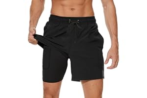 Arcweg Mens Swim Trunks with Compression Liner 2 in 1 Beach Swimming Trunks Quick Dry Swim Shorts with Zipper Pockets