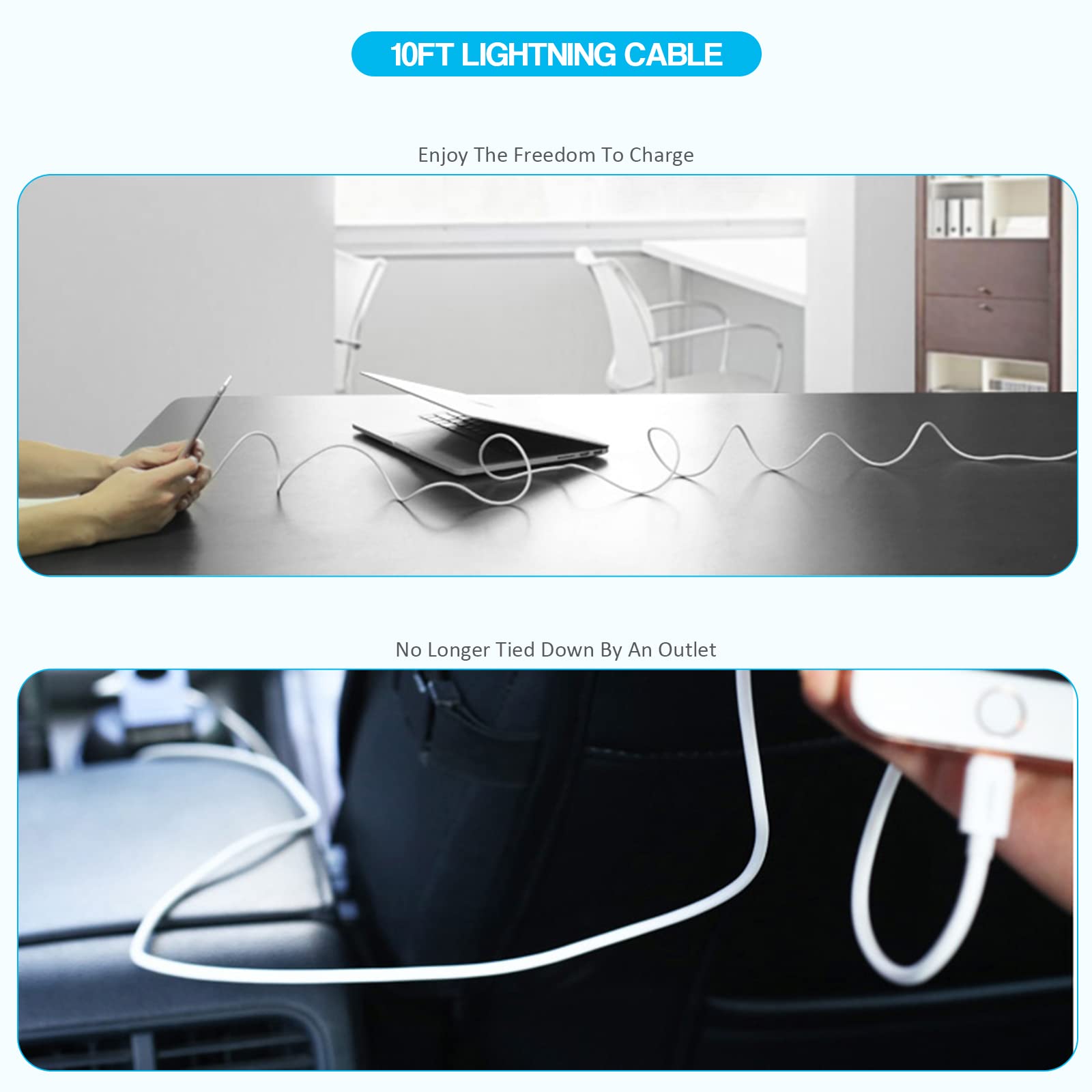 iPad Charger, [ Apple MFI Certified ] 10FT Long iPad Chargers Lightning Cord Cable Fast Charging USB Wall Charger Block Foldable Plug for iPad7/ 8/9 Generation, iPadAir, iPadMini, iPadPro, iPhone