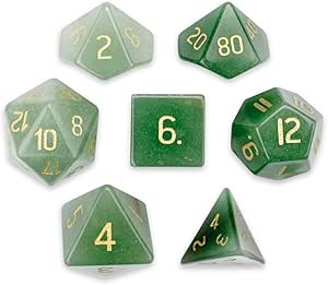Wiz Dice Set of 7 Handmade Stone 16mm Polyhedral Dice with Velvet Pouch Choose from 12 Different Stones