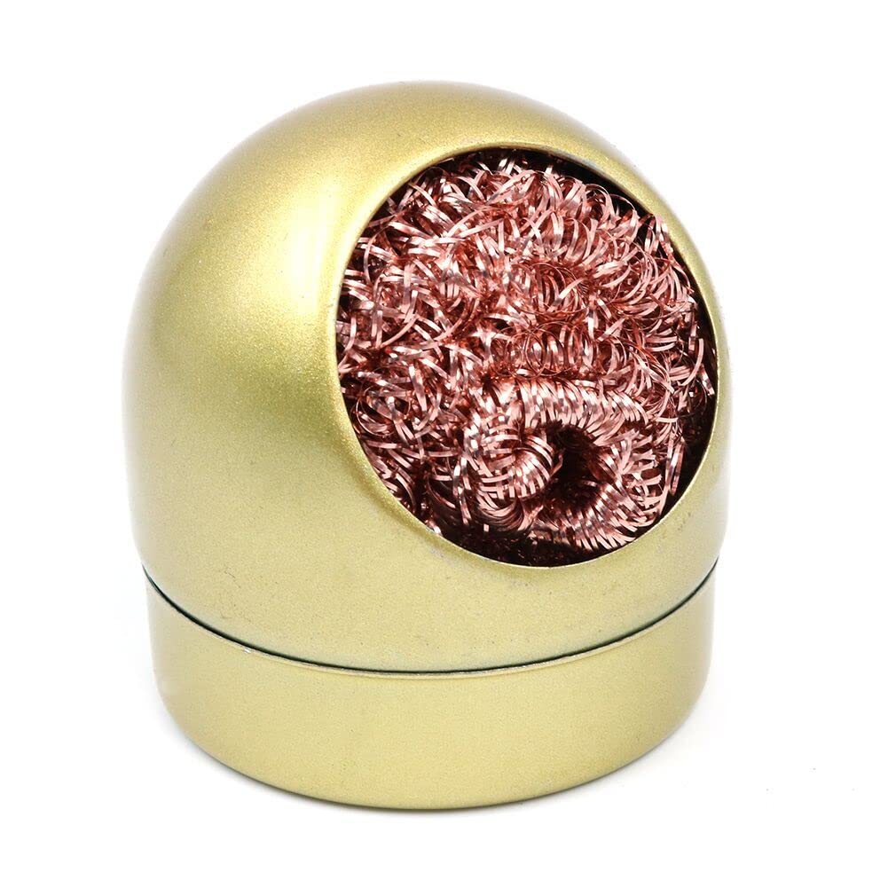Hsthe Sea Soldering Tip Cleaner, Metal Brass Sponge with Holder, Soldering Tip Cleaning Wire, Holder kit Made of Loosely Coiled Brass Tip Cleaner, Golden