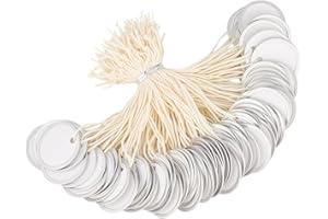 BENECREAT 100 Pack Round Blank Price Tags with Cord, 1.2 Inch White Yard Sale Labels Garage Sale Tags, Tear-Resistant Cotton 