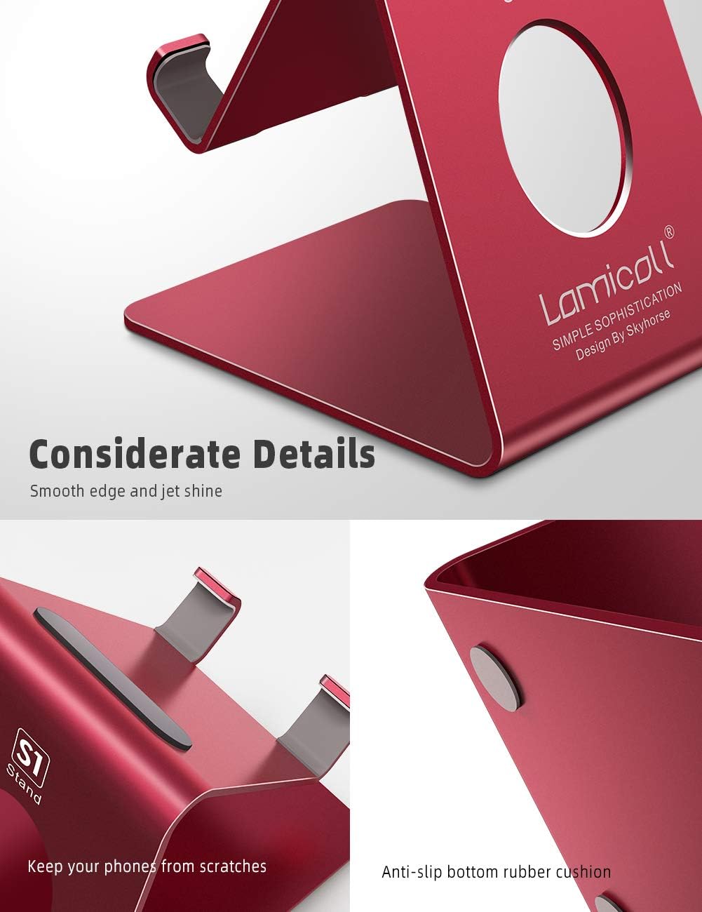 Lamicall Cell Phone Stand, Phone Dock : Cradle, Holder, Stand Compatible with iPhone 6 6s 7 8 X Plus 5 5s 5c XS Max XR 11 Pro, All Android Smartphone, Charging Accessories Desk - Red