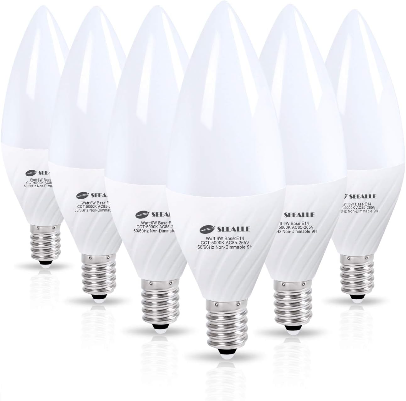 E14 LED Candle Lights, Seealle C37 E14 LED Bulbs, 5000K Cool White, 6W