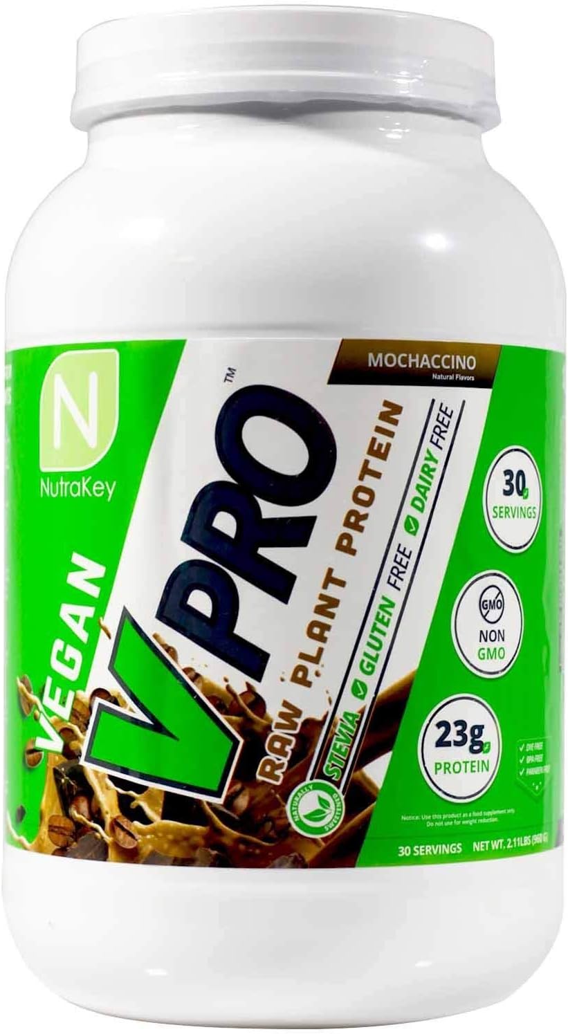 NutraKey V-Pro, Raw Plant Based Protein Powder with 23g of Protein, (Mocha) 2-Pound