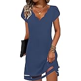 ETCYY NEW Womens Summer Dresses Mesh Hem Petal Short Sleeve Dress Floral Print Daily Sundresses with Pockets