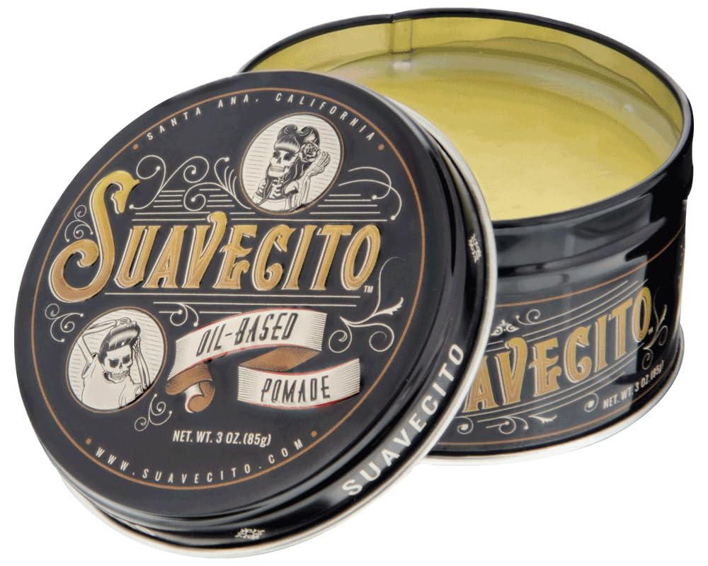 Suavecito Oil Based Pomade 3 oz Tin - Original Scent Hair Styling | Long Lasting Hold | Healthy High Shine | For All Hair Types | Smooth Slickback To Pompadour Rockabilly Style
