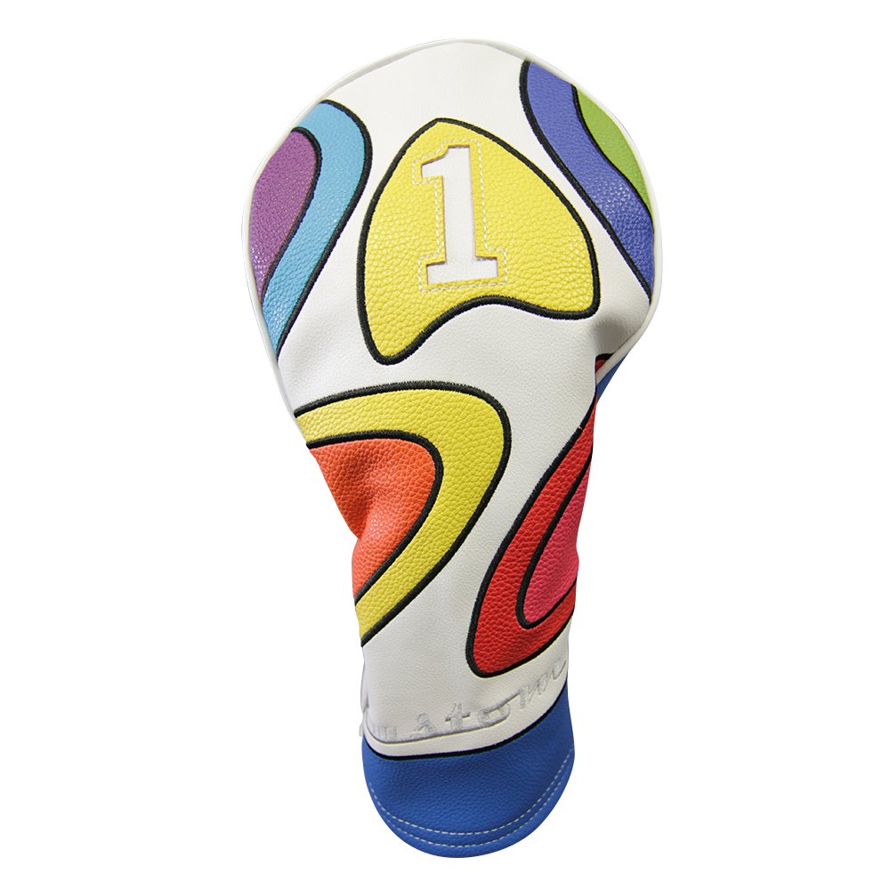 Majek Retro Golf Headcover Limited Edition Vintage Leather Style Psychedelic Colorful Groovy Custom Design 1 Driver Head Cover Fits 460cc Drivers