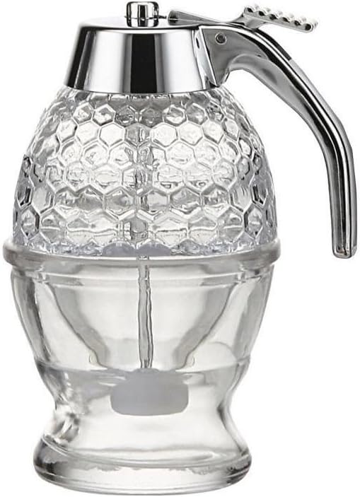 Cookbuyer Handmade Glass Non Drip Honey Dispenser With Silver Handle, 200millilitre/6.6 Fluid Ounces