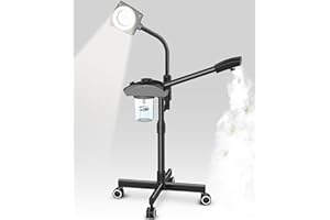 TASALON Professional Ionic Facial Steamer, 2-in-1 Face Steamer for Facial with 5X Magnifying Foldable Arm, Mist Face Steamer Salon Spa Beauty Skin Care Equipment, Aroma Therapy Nozzle Included- Blcak