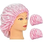 2 Pcs Satin Hair Bonnet for Sleeping Silk Bonnet Sleep Cap Hair Wrap for Women Curly Natural Hair (Pink)
