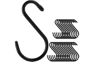 Acrux7 24 Pack 6 Inch S Hooks, Heavy Duty Large S Hook, Black Vinyl Coated Non Slip Metal Large S-Hooks for Hanging Plants, P