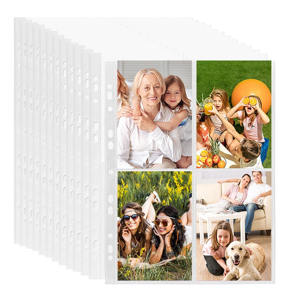 HIQE-FL 60 Pieces Transparent Postcard Sleeves, Transparent Postcard Sleeves, 4 compartments, 480 Double-Sided Photo Sleeves, Photo Sleeves DIN A4 Veloflex, Small Transparent Films, Photo Sleeves DIN