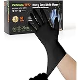 TREEGO 6 Mil Nitrile Exam Gloves, Heavy Duty Disposable Latex & Powder Free, Chemical Resistant, Textured Grip for Cooking, Mechanic (Black-50, XL)