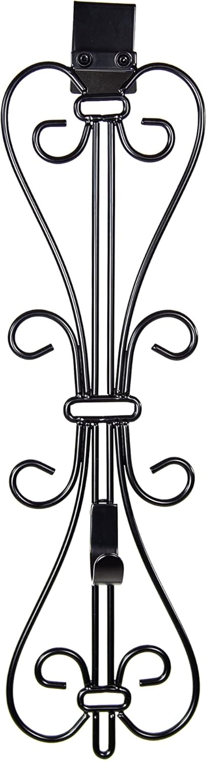 Wreath Hangers - [Front Door WREATH HANGER] - Elegant Design | ADJUSTABLE Hook Length for Tall and Small Doors | PADDING to Prevent Damage like Scratch and Dents | Heavy Duty Cast Iron Metal Hangar (Black)