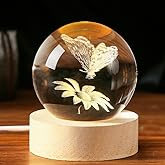 IFOLAINA 3D Butterfly Crystal Ball 60mm Gifts Ideas for Girlfriend Wife Mom Couple Her Christmas Butterfly on Sunflower in Glass Ball with Multicolor Lighting Base