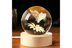 IFOLAINA 3D Butterfly Crystal Ball 60mm Gifts Ideas for Girlfriend Wife Mom Couple Her Butterfly on Sunflower in Glass Ball with Multicolor Lighting Base