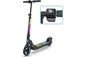 EVERCROSS EV06C Electric Scooter, Foldable Electric Scooter for Kids Ages 6-12, Up to 9.3 MPH & 5 Miles, LED Display, Colorful LED Lights, Lightweight Kids Electric Scooter