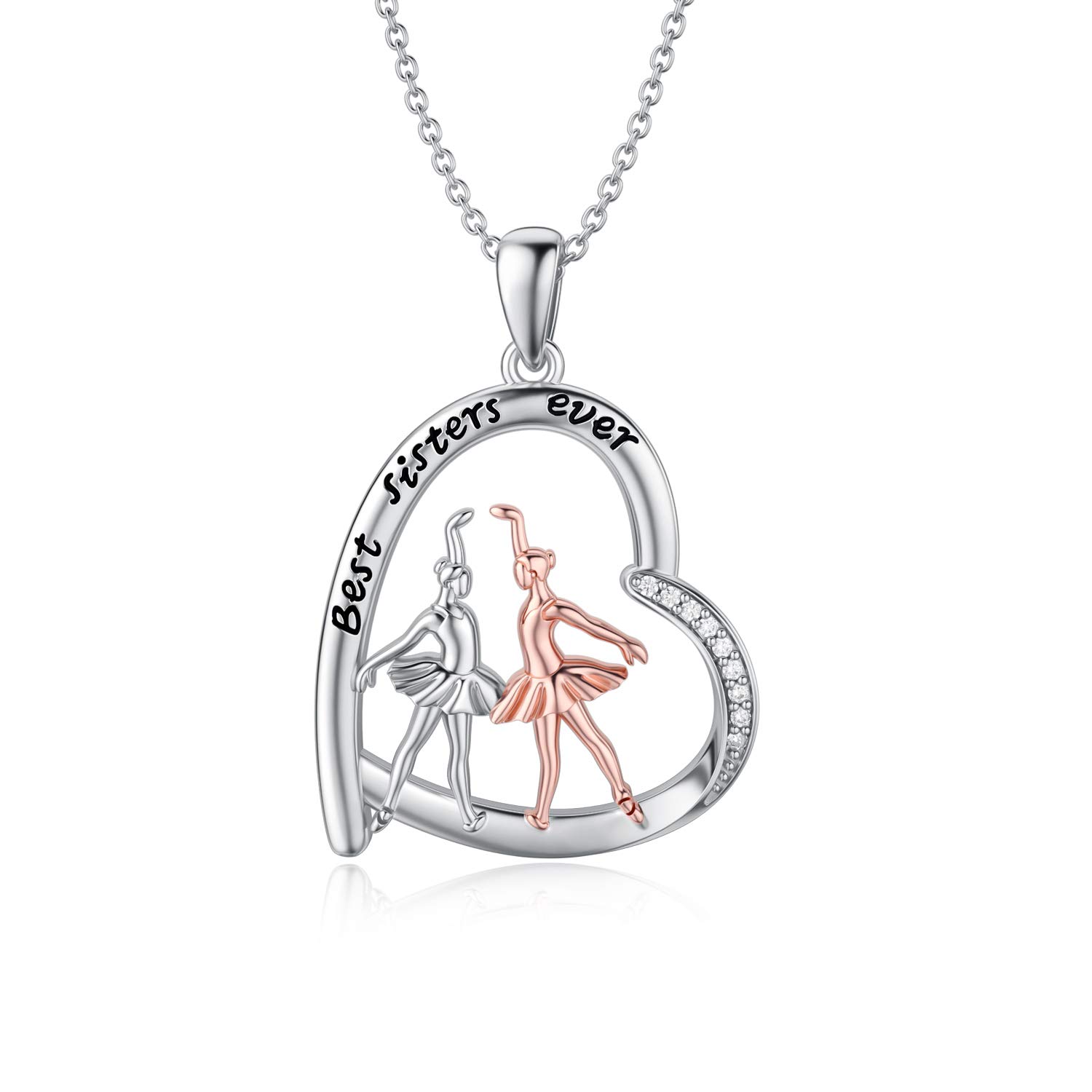 HARMONY BOLA Ballerina Necklace 925 Sterling Silver Heart Necklace Ballerina Dancer Ballet Dance Pendant Necklace Sister Jewellery Gifts for Women Teenage