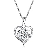IMOLOVE Heart Pendant Necklaces for Women 925 Sterling Silver with 1-2CT Moissanite Solitaire Jewerly for Women