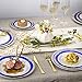 Laura Stein Designer Dinnerware Set | 64 Disposable Plastic Party Plates | White Wedding Plate with Blue Rim & Gold Accents | Includes 32 x 10.75 Dinner Plates + 32 x 7.5” Salad Plates | Cobalt Blue
