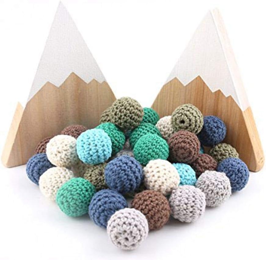 Promise Babe Wooden Crochet Beads Round Beads Mix Color 20mm 10PC DIY Wooden teether Baby Teether Toys Nursing Jewelry Accessories