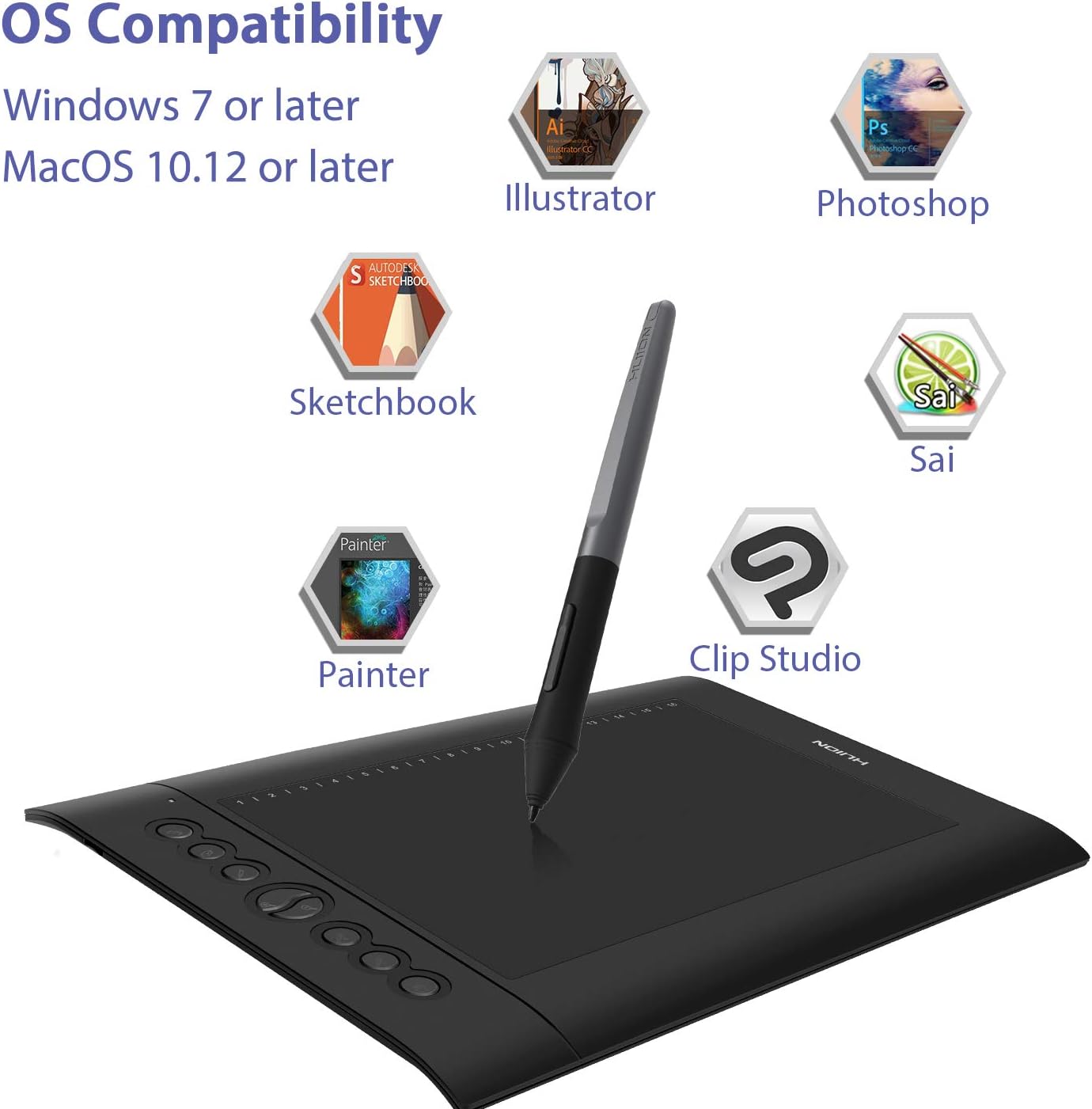 HUION Insiprpy H610 Pro V2 Android Support Graphics Drawing Tablet with Battery-Free Stylus Tilt 8192 Pen Pressure 8 Press Keys for Art Animation Beginner-10inch: Computers & Accessories