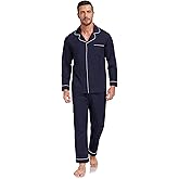 MAYFISH 100% Cotton Men's Pajama Set Long Sleeve Long Pants with Pocket Breathable Pajama Set