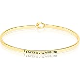 SM Inspirational Positive Message Engraved Thin Cuff Bangle Bracelets for Women (PEACEFUL WARIOR - Gold)