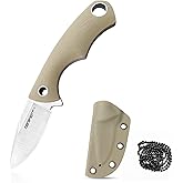 TONIFE Neck Knife Mini Outdoor Survival Fixed Blade Knife, EDC High Hardness Sharp Blade 1.7'' Portable Neck with Kydex Sheath and Ball Chain (warm sand)
