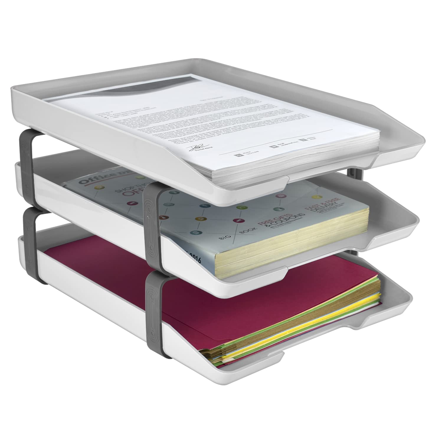 Acrimet Traditional 3 Tier Letter Tray, Front Load Design, A4 Letter Size, Desktop Organizer (Plastic) (White Color)