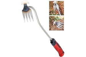 wohohoho Artifact Uprooting Weeding Tool, 16 Inch Rubber Handle Long Hand Weeder, 4 Teeth Manganese Steel Forged Gardening Hand Weeder Tools, Seniors Best Garden Tools for Vegetable Gardening&Weeding