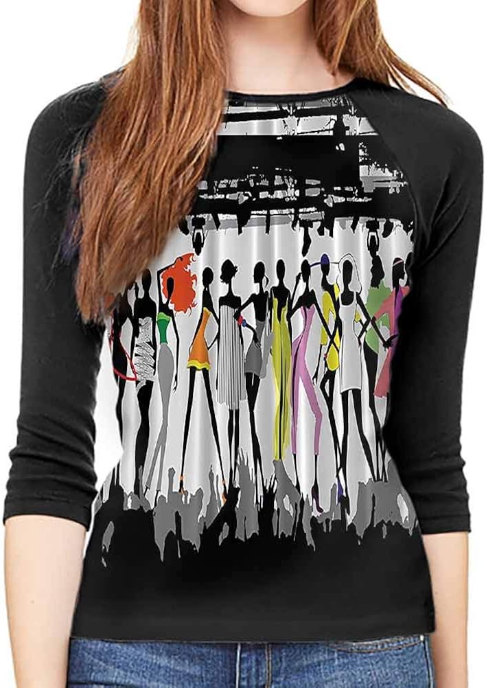 QIAOQIAOLO Funky Decor Women's Blouse 3/4 Sleeve Breathable Slim-fit Teens