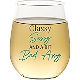 Funny Wine 15 oz. Stemless Glass for Women Men - Sassy Cute Fun Birthday Present for Friends, Coworkers, Neighbor Girlfriend Lovers, Gag Gifts for Woman, Man, Tumbler for Ladies - Made in the USA