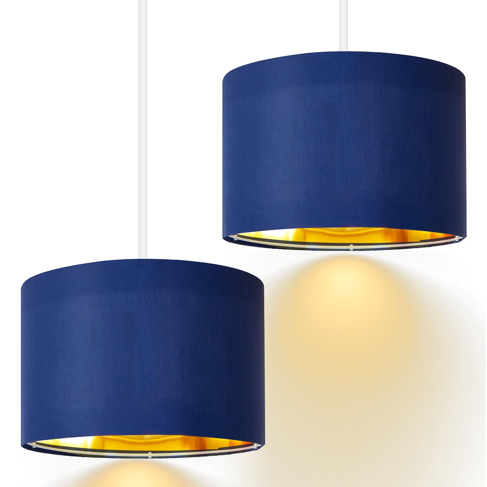 Weewooday 2 Pack Blue Lampshade for Ceiling 12" Modern Golden Inner Drum Lamp Shade with E27 to E14 Lamp Shade Adapter Ring for Pendant Lights Table or Bedside Floor Lights — image 1