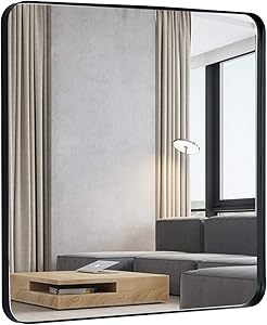 BIKARSOUL Square Wall Mirror Modern Metal Mat Black Framed Wall Mounted Vanity Mirror for Entryway Living Room Bathroom Wall Decor Mirror 15.7" 15.7"