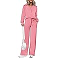 PRETTYGARDEN Women's 2 Piece Outfits Casual Lapel Half Zip Sweatshirts And Wide Leg Pants Tracksuit Sets