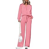 PRETTYGARDEN Women's 2 Piece Outfits Casual Lapel Half Zip Sweatshirts and Wide Leg Pants Tracksuit Sets