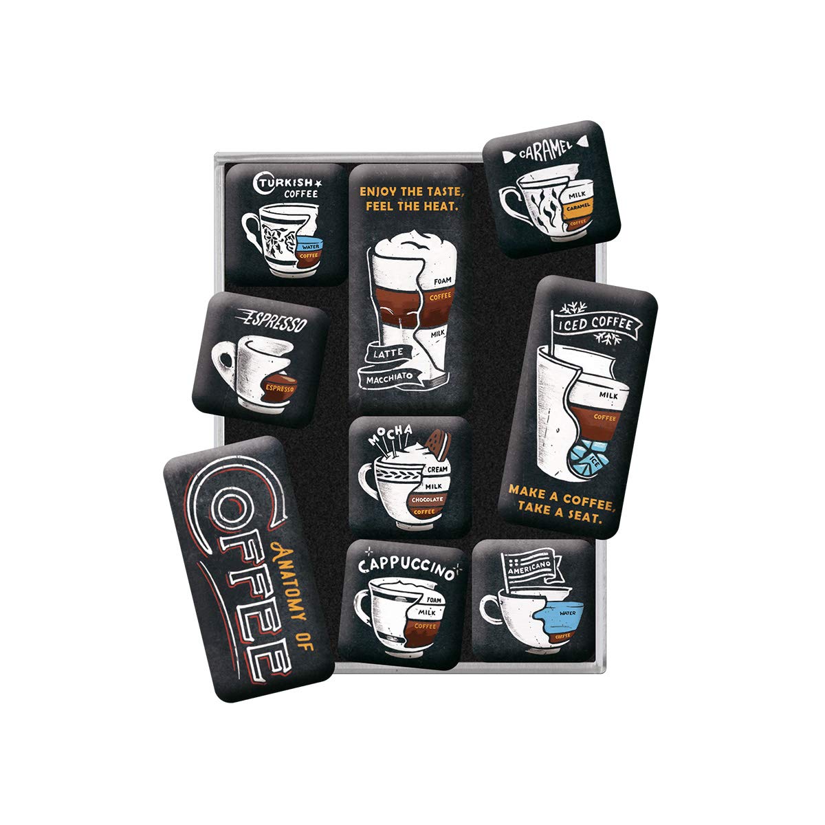 Nostalgic-Art Retro Fridge Magnets 9 Pieces Anatomy of Coffee - Gift Idea for Coffee Fans Magnet Set for Magnetic Board Vintage Design