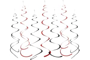 MOWO Black and Red Foil Swirl Hanging Decoration for Birthday Graduation Wedding New Year Halloween Party Supplies,Pack of 20
