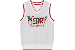 Ochine Toddler Boys Girls Christmas Sweater Vest Baby Sleeveless V Neck Knitted Warm Pullover Xmas Holiday Outfit 12M-5T
