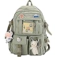 Eagerrich Cute Backpack with Cute Pin Accessories Plush Pendant for School Bag Student Girl Backpack Super-Capacity Waterproof Travel Backpack(Green-2)