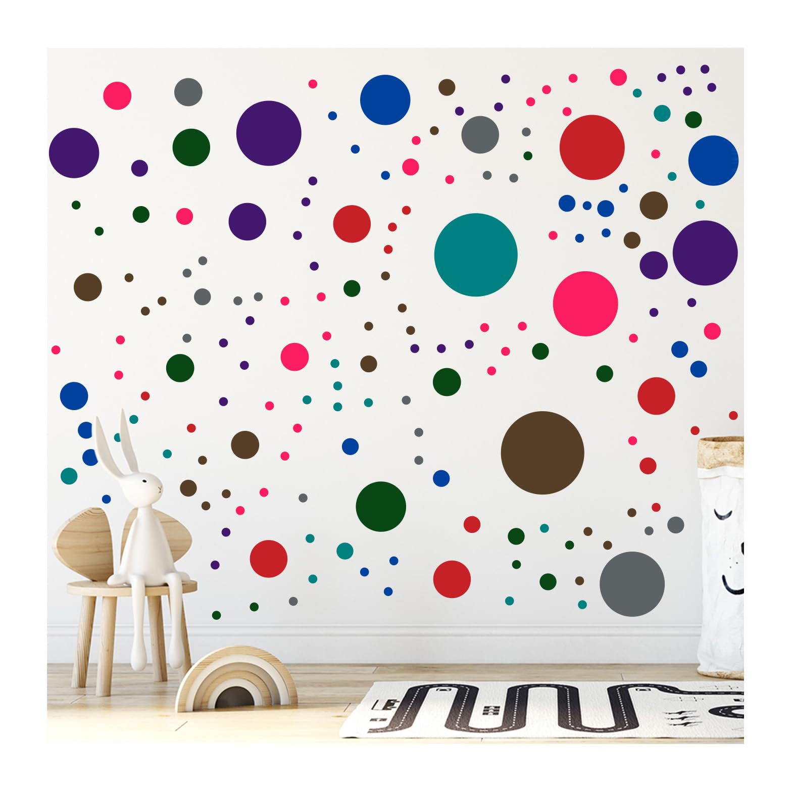 StickerDeen 500+ Assorted Polka Dot Circle Wall Stickers for Kids Bedroom Living Room, Classroom, Playroom Decor Removable Vinyl Wall Stickers Dots Wall Decals (Dark Colours (Mixed))