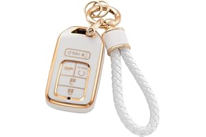 RUABIBAN for Honda Key Fob Cover with Keychain, Soft TPU Key Case Protection Fit for Honda Accord Civic CRV Pilot Odyssey Smart Key Holder